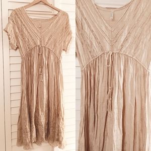 FREE PEOPLE 🐎🌾 rare htf vintage india linen cotton crochet lace tie midi dress